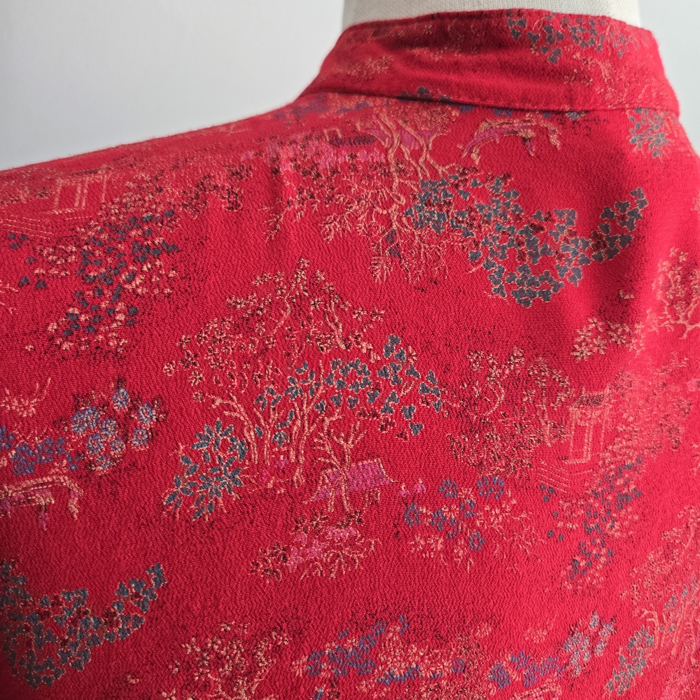 Clio Vintage 80s Red Rayon Top with Oriental Print - Picture 8 of 11